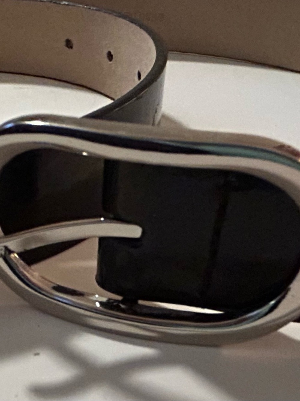 Nine West Black Leather Belt with Shiny Silver Buckle